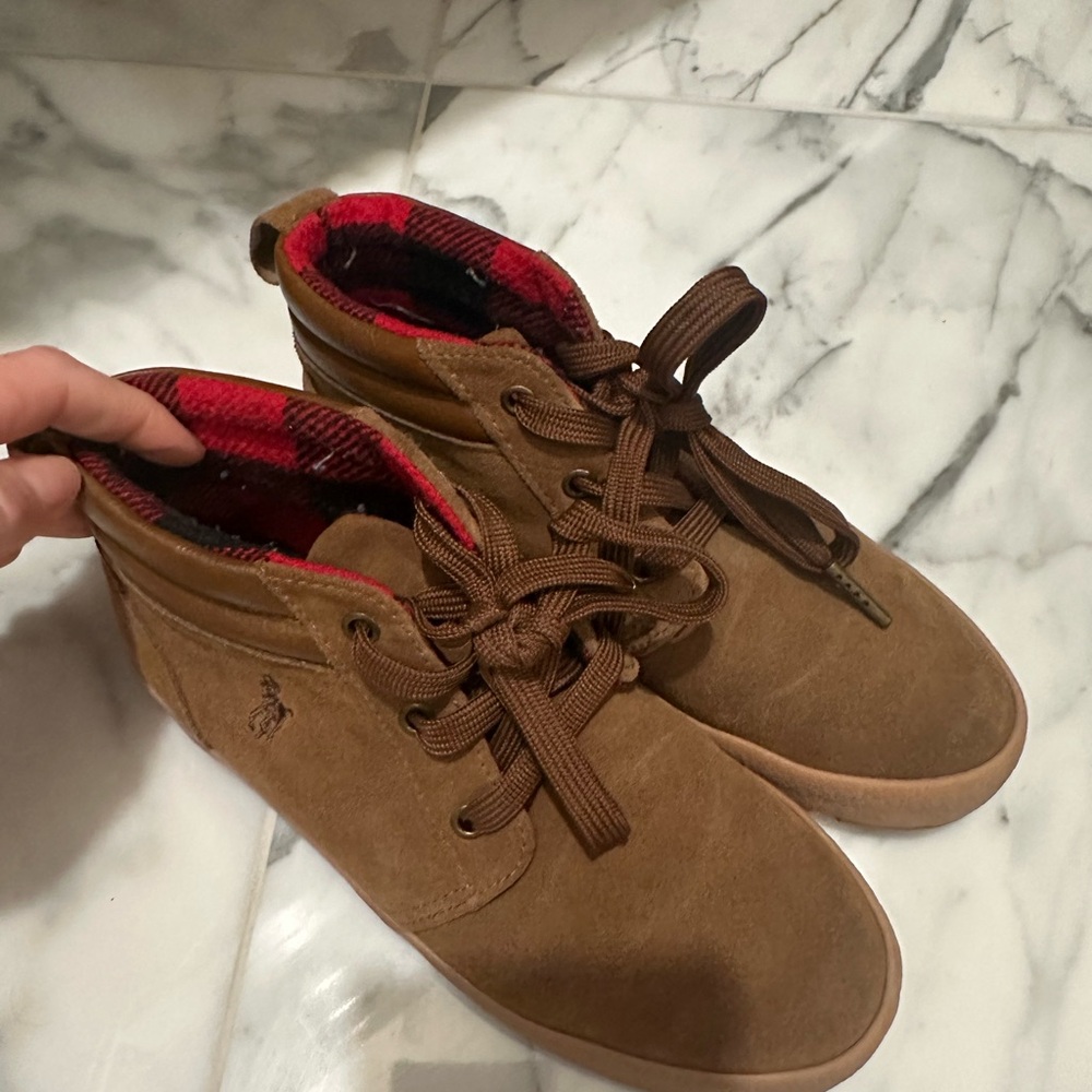 Polo Ralph Lauren Brown Dress Shoes with Suede Finish and Lace-Up Design